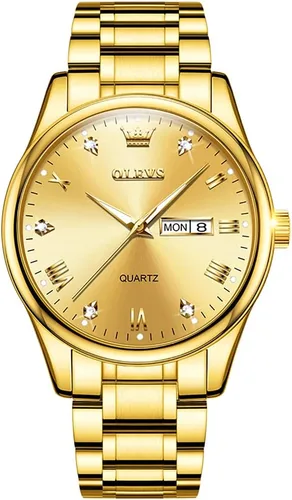 Vista 18 de OLEVS Men's Luxury Stainless Steel Watch Large Face Day Date Waterproof dorado (All Gold)