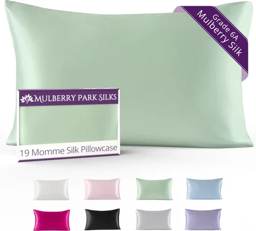 Vista 16 de Mulberry Park Funda de almohada 100% seda, 19 momme, seda de morera grado 6A, cierre de sobre profundo, color negro/estándar (20 x 26 pulgadas)