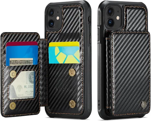 Vista 43 de Vinich for iPhone XR Wallet Case with Card Holder, Black RFID Blocking Credit Slots, Kickstand, Shockproof Flip Phone Cover, PU Leather, Double