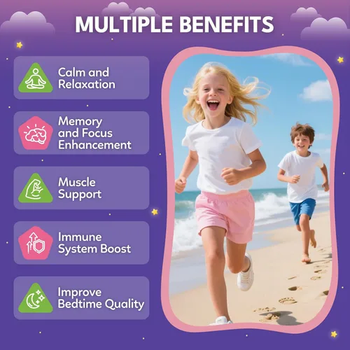Vista 3 de Gomitas calmantes de magnesio para niños de 4 años y adultos, suplemento de magnesio sin azúcar con L-teanina, manzanilla, vitaminas B6, D3, K2