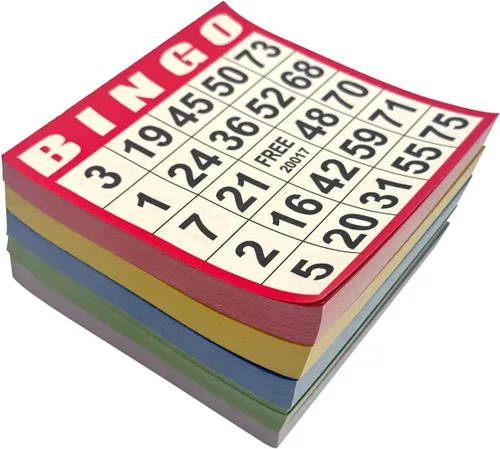 Vista 6 de JUNWRROW Tarjetas de papel para juego de bingo – 500 hojas (100 libros de 5 colores) – Tarjetas desechables de 4"x4" – Ideal para personas mayores