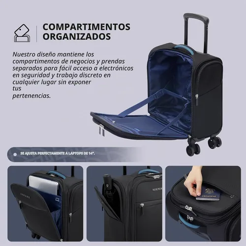 Vista 6 de Verage Equipaje de mano debajo del asiento de 14 pulgadas con ruedas giratorias y puerto de carga USB, maleta con ruedas para aerolíneas, bolsa Negro