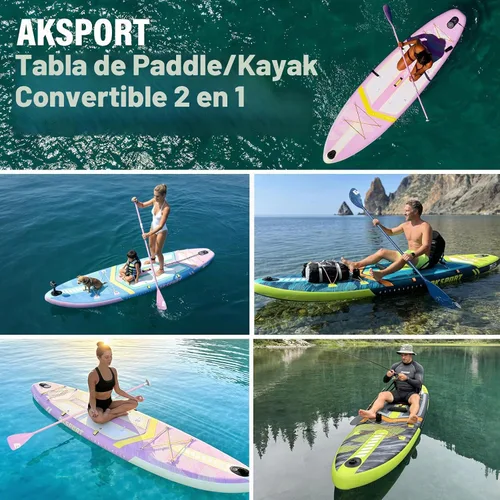 Vista 6 de AKSPORT Tabla de Paddle Inflable de Pie, Tabla SUP con Todos los Accesorios, Diseño Amplio y Estable, Cubierta Antideslizante, Tablas de Paddle
