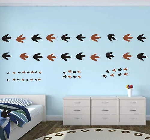 Vista 3 de Calcomanías de pared de huellas de dinosaurios (56 unidades), calcomanías de huellas de dinosaurios de 4 tamaños, calcomanías de dinosaurio