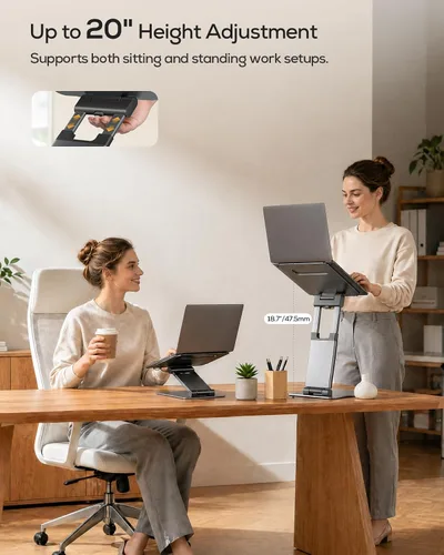 Vista 9 de Nulaxy Soporte de computadora portátil de altura ajustable para escritorio, elevador de computadora de aluminio plegable doble, diseño extraíble