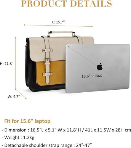 Vista 6 de ECOSUSI Bolsa de mensajero de cuero vegano para mujer, maletín de moda, bolso de mano para computadora