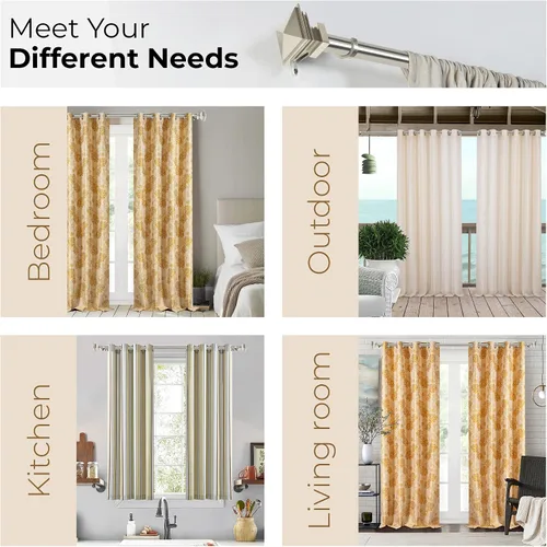 Vista 4 de Deco Window: Cortinero ajustable de 1 pulgada de plata satinada para ventanas y puertas con pináculos cuadrados y soportes, de 36" a 66