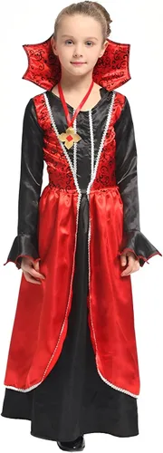 Vista 2 de Ditard Girls Halloween Vampire Costume Vampiress Dress Deluxe Outfits Kids Dress Up Cosplay Child Queen Party Carnival