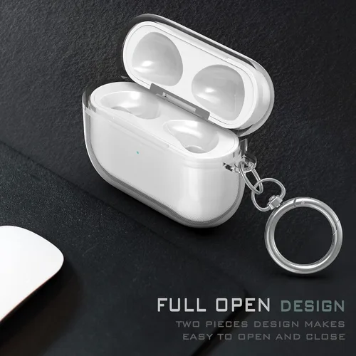 Vista 5 de Funda protectora de silicona híbrida compatible con AirPods 3, AirPods de 3ª generación 2021 con llavero delgado de dos piezas a presión en la funda