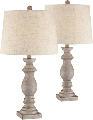 Vista 2 de Regency Hill Patsy Country Cottage - Juego de 2 lámparas de mesa tradicionales de 26.5 pulgadas de alto, tela lavada beige, pantalla cónica