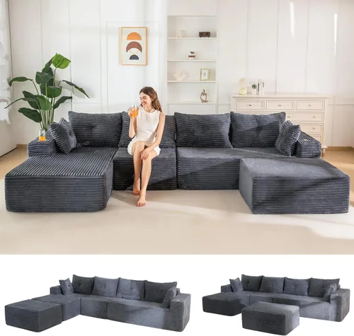 Vista 10 de MAXYOYO Sofá modular de 104 pulgadas con diván en forma de L, moderno sofá deshuesado para sala de estar, sofá en una caja, sofá de gran
