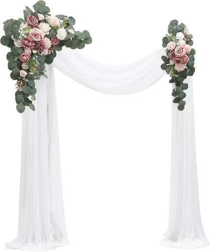 Vista 9 de Floroom Kit de Flores de Arco con Cortinas (Paquete de 4) - 2 piezas de Guirnalda Floral Artificial Rosa Rubor con 2 piezas de Tela Drapeada