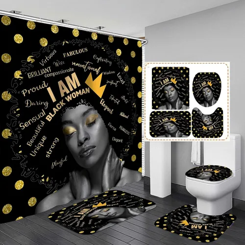 Vista 29 de Jayden Madge - Juego de 4 cortinas de ducha para mujer afroamericana, citas inspiradoras, atardecer, safari, animales, tribal, niña afro, orgullosa