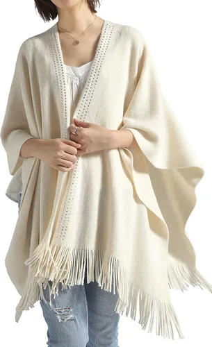 Vista 61 de Moss Rose Chal de viaje para mujer, capa tipo poncho de frente abierto para otoño e invierno
