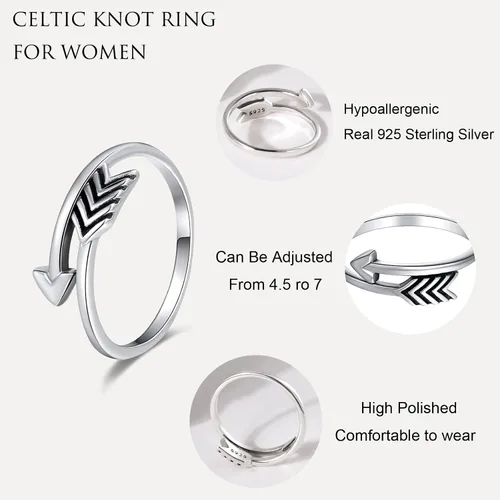 Vista 14 de CANDYFANCY Anillo de nudo celta de plata de ley 925 abierto para el dedo medio nudillo para mujer, tamaño ajustable 4-7