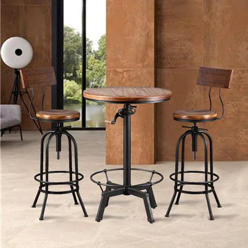 Vista 8 de LOKKHAN Taburete de bar industrial, de 26 a 32 pulgadas, ajustable, giratorio, de madera, metal, taburete de cocina rústico de granja, altura