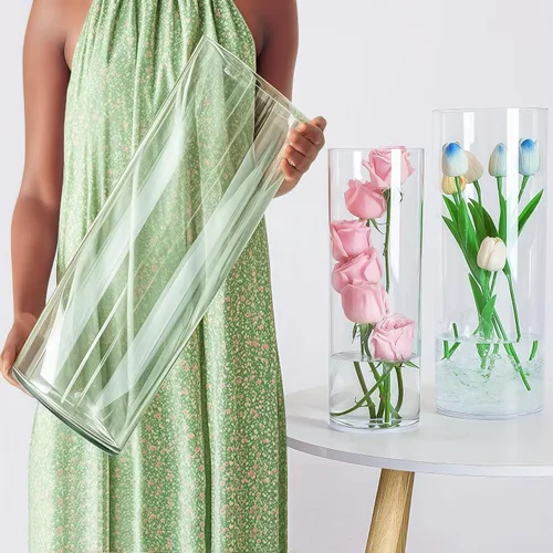 Vista 14 de 2 floreros de plástico transparente, 10.2 pulgadas de acrílico para ramo de rosas para decoración del hogar, centros de mesa, boda, cumpleaños