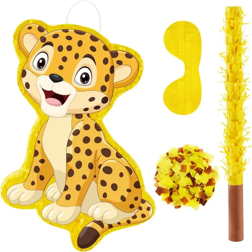 Vista 11 de Lewtemi Piñatas de excavadora para fiesta de cumpleaños con palo, venda para los ojos y confeti, suministros para fiesta de cumpleaños para adultos