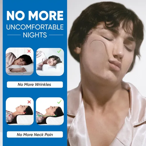 Vista 3 de Almohada de belleza facial impecable, almohada cervical para el cuello de espuma viscoelástica antienvejecimiento y antiarrugas, almohada cervical