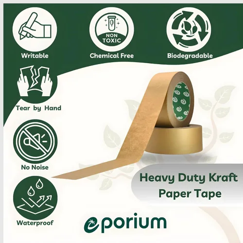 Vista 3 de Cinta de embalaje de papel premium, reciclaje autoadhesiva, cinta de embalaje ecológica resistente para escritura y sin recubrimiento para sellado