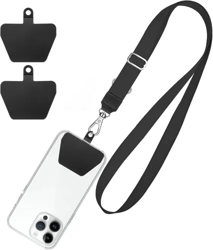 Vista 18 de SHANSHUI Cordón para teléfono, correa para el cuello y correa para la muñeca, soporte universal para funda de teléfono, anclaje para todos los Negro