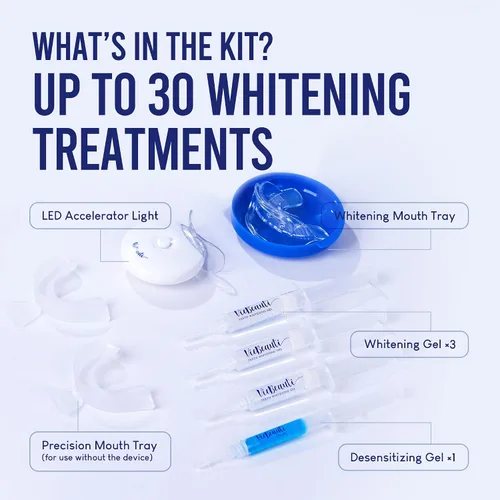 Vista 6 de VieBeauti Kit de blanqueamiento dental con luz LED para dientes sensibles, 35% de peróxido de carbamida, gel remineralizante para resultados