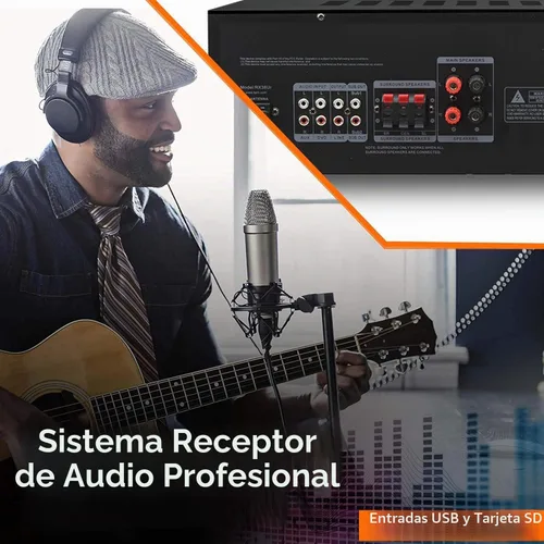 Vista 6 de Receptor estéreo casero profesional de 1000 vatios con entradas de tarjeta