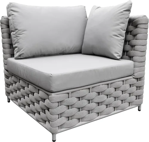 Vista 8 de TWT Sofá individual modular para exteriores con cojín grueso, gris oscuro Cuerda Textilene Gris Oscuro W/Cojín Gris Oscuro