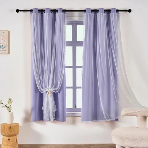Vista 21 de indistar Home Cortinas opacas de doble capa con ojales sólidos en la parte superior, par de paneles de cortinas para ventana, 35 pulgadas de ancho x