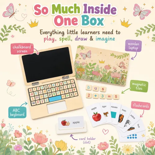 Vista 9 de Montessori Toys - Regalos de cumpleaños para niñas de 4 años, portátil floral de 11.8 pulgadas, artículos esenciales para la escuela en casa, juego