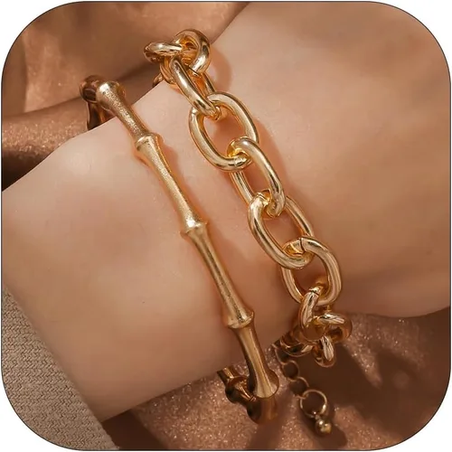 Vista 85 de Long tiantian Pulsera de oro gruesa para mujer, pulseras de oro delicadas, pulseras para mujer, pulseras apilables de eslabones de cadena