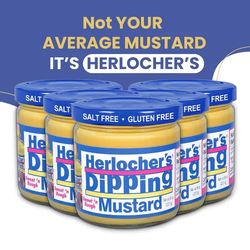 Vista 5 de Herlocher’s Dipping Mustard – Sweet & Tangy Mustard Dip, 8 oz Jar Gluten-Free, Salt-Free, Fat-Free Perfect Pretzel & Snack Dip Made in USA