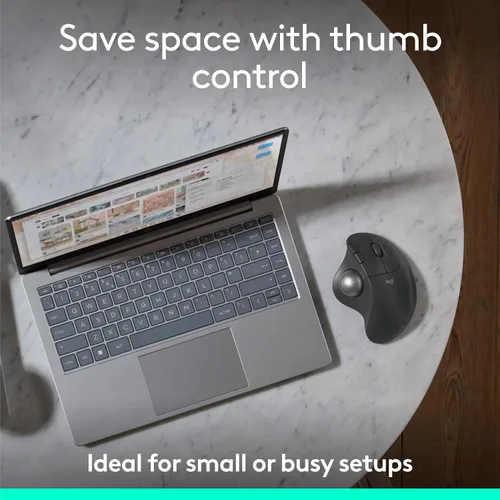Vista 8 de Logitech Ergo M575S Ratón inalámbrico de Trackball, mouse ergonómico inalámbrico con Bluetooth y dongle cifrado, cómodo control de pulgar