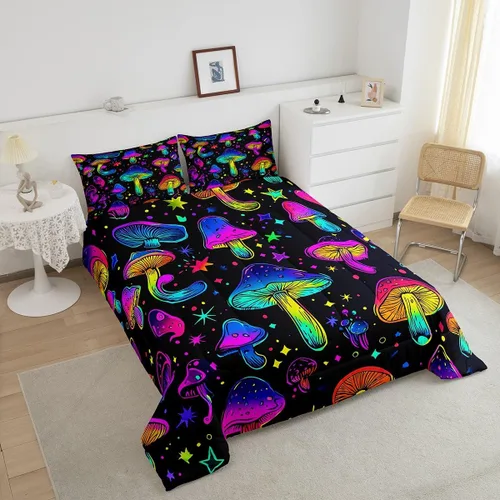 Vista 161 de Erosebridal Juego de edredón de hojas de cannabis, juego de ropa de cama de marihuana con estampado colorido de plantas, decoración bohemia de 2