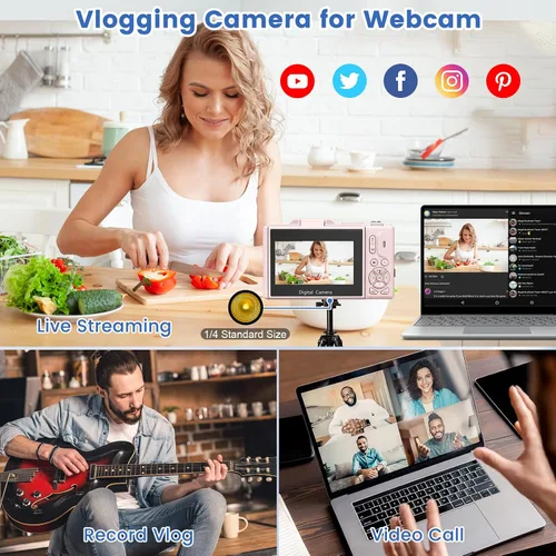 Vista 4 de Cámara digital 4K para fotografía, cámara de vlogging de 64MP para YouTube Rosa