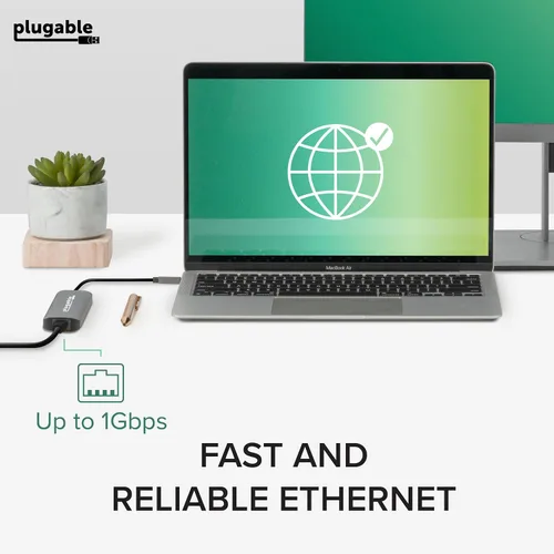 Vista 5 de Plugable Adaptador multipuerto USB C 7 en 1 sin controlador con Ethernet, HDMI 4K60Hz, carga de paso de 100 W, 2 USB 3.0, SD/microSD, para USB-C
