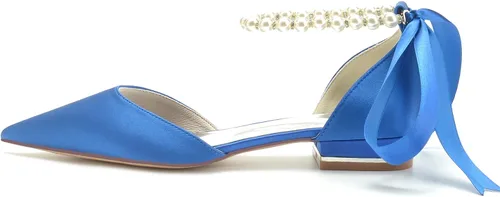 Vista 4 de Zapatos de boda de satén de perlas para mujer, zapatos de boda con correa de tobillo, zapatos de novia formales para baile de graduación, vestido