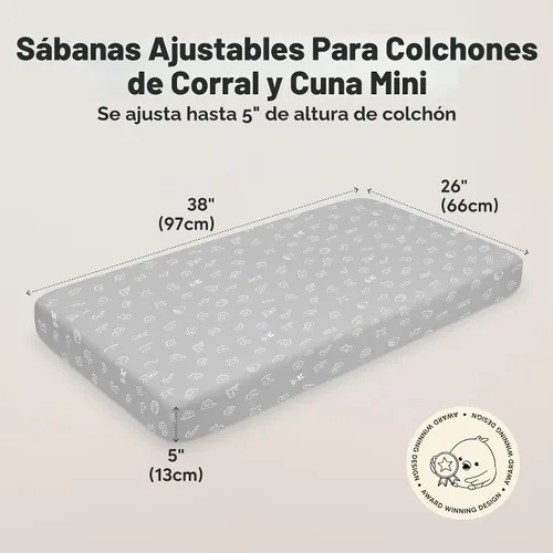 Vista 3 de 2 paquetes de sábanas ajustadas para mini cuna - 38x26 sábanas Pack N Play para colchón Pack and Play, algodón orgánico, ropa de cama transpirable
