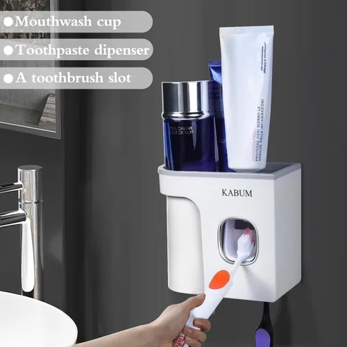 Vista 2 de KABUM Portacepillos de dientes para baños, dispensador de pasta de dientes