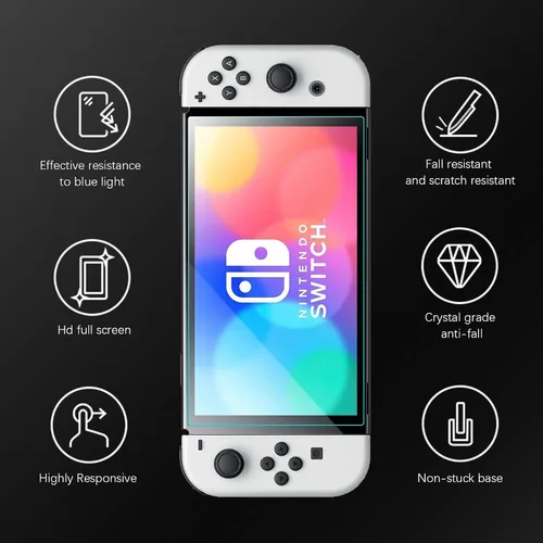 Vista 3 de FYY Paquete de 3 protectores de pantalla compatibles con Nintendo Switch OLED modelo 2021, protector de pantalla OLED de Nintendo Switch de vidrio
