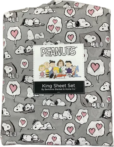 Vista 6 de Berkshire Blanket Peanuts - Juego de sábanas para el día de San Valentín (gris - siesta con corazones, matrimonial)