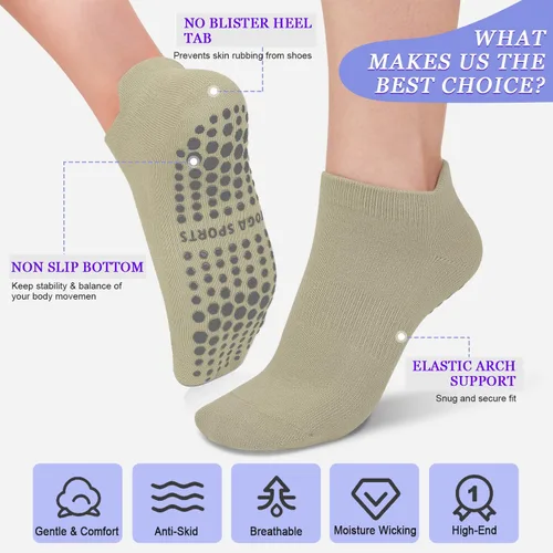 Vista 3 de yeuG Calcetines de pilates antideslizantes con agarre para mujer, calcetines de agarre para yoga, ballet, entrenamiento descalzo, calcetines