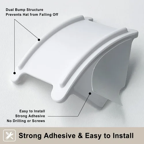 Vista 4 de Ganchos adhesivos para sombreros de pared (paquete de 12), colgador de sombreros sin perforaciones para organizador de gorras de béisbol de pared