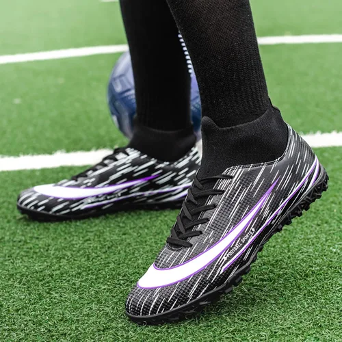 Vista 4 de UYO Tacos de fútbol para hombre, zapatos de fútbol AGFG High-Tops con cordones antideslizantes