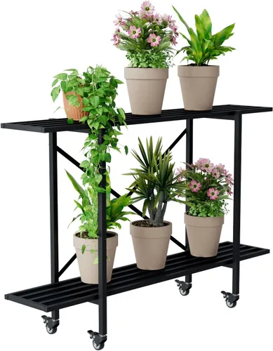 Vista 13 de Zhongma Soporte de metal para plantas de un nivel con ruedas, (35.43 pulgadas de largo x 8.66 pulgadas de ancho x 10.3 pulgadas de alto) soporte