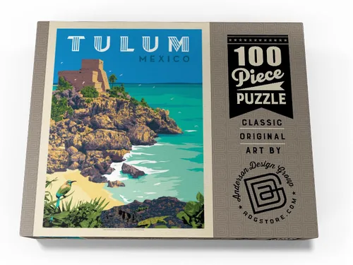Vista 4 de MyPuzzle Mexico: Tulum, póster vintage, rompecabezas premium de 100 piezas para adultos