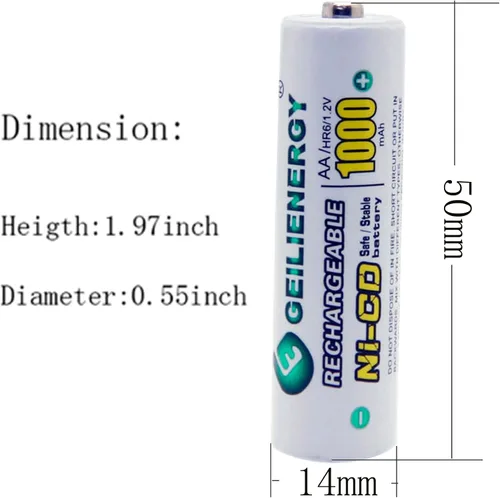 Vista 2 de Pilas recargables AA Ni-CD de 1000 mAh, pilas recargables AA para luces solares (paquete de 8)