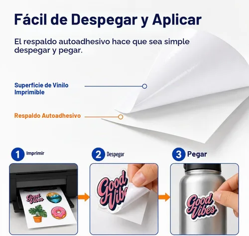 Vista 4 de Papel adhesivo de vinilo imprimible blanco brillante, 25 hojas de 8.5 x 11 pulgadas, hojas autoadhesivas impermeables para inyección de tinta e