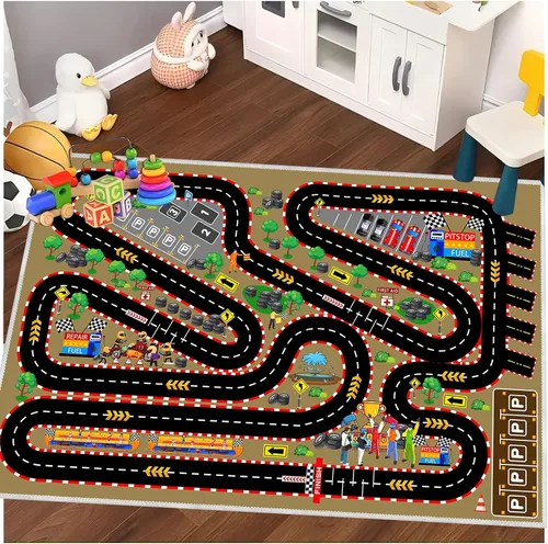 Vista 13 de Alfombra de coche para niños para autos de juguete, alfombra de pista de carreras, alfombra de carretera para sala de juegos, aula, habitación