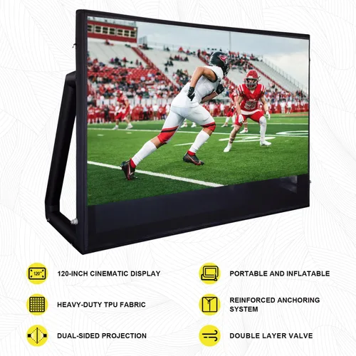 Vista 4 de Pantalla de proyector inflable I Diseño hermético sin soplador, hecho de lona de TPU, 120 pulgadas (equivalente a 16 pies) para uso en interiores